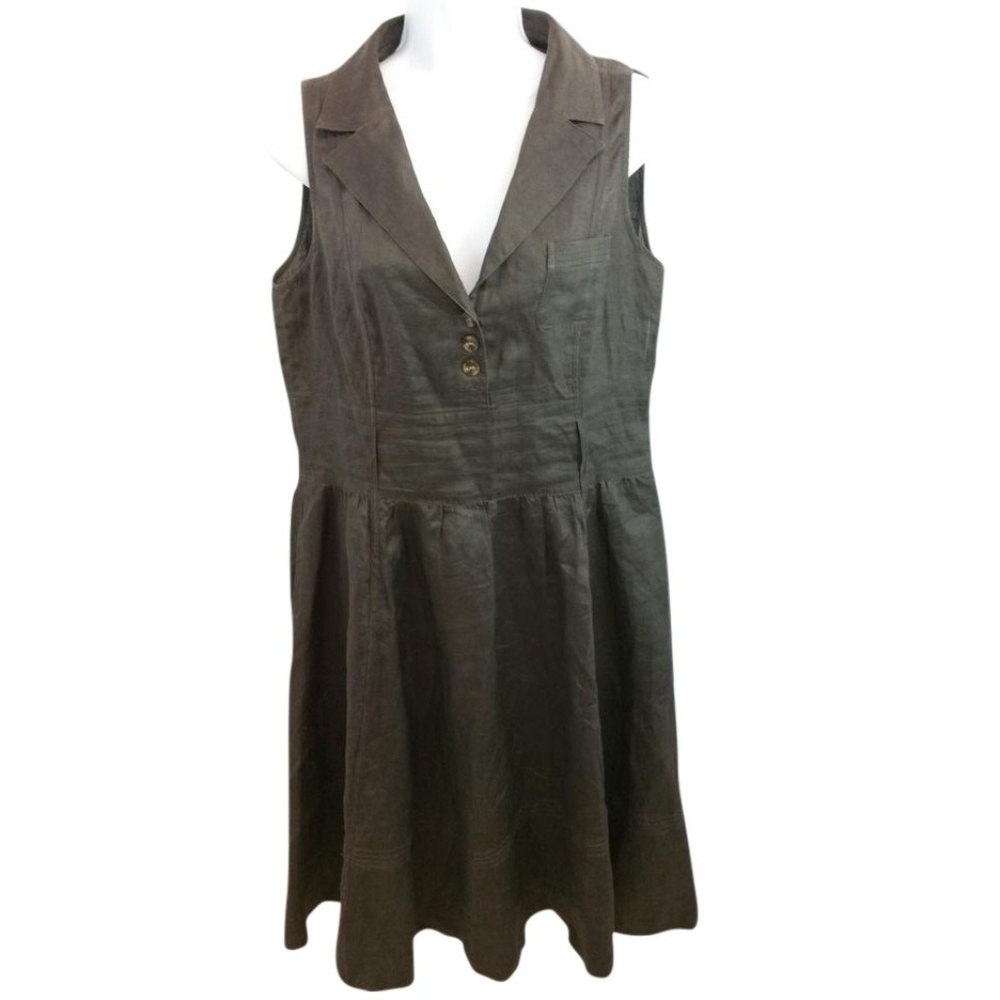 Dark Brown Sleeveless Linen Dress L